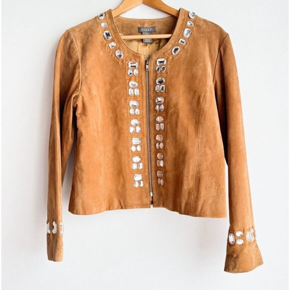 Kenar Jackets & Blazers - Kenar Camel Beige Suede Large Rhinestone Jacket M